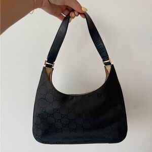 Authentic Vintage Gucci Black GG Monogram Shoulder Bag